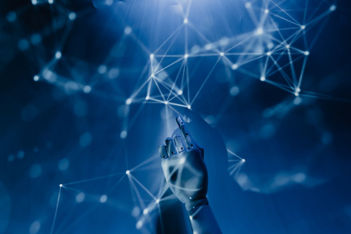 Blaue Lichtpunkte und Linien in einem Netzwerk